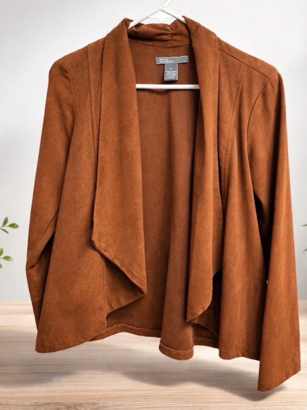 89th & Madison Open-Front Faux Suede Jacket - Rust